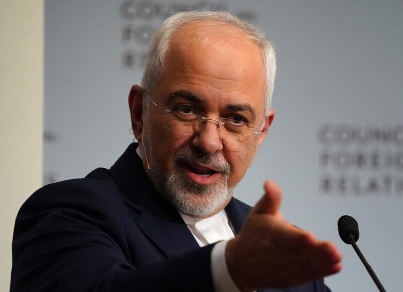 (FILES) In this file photo taken on April 23, 2018 Iranian Foreign Affairs Minister Mohammad Javad Zarif speaks at the Council on Foreign Relations in New York.                           The US on July 31, 2019, imposed sanctions on Javad Zarif, effectively slamming the door on the country's top diplomat. The sanctions freeze any of Zarif's assets in the US or controlled by US entities, the government announced, saying it also will seek to curtail the diplomat's international travel. / AFP / Don EMMERT
