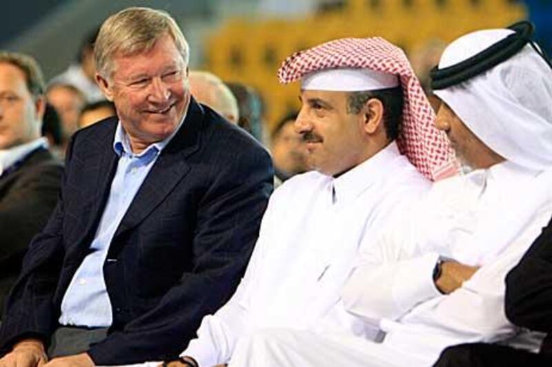 Sir Alex Ferguson, left, the Manchester United manager, was speaking at the Aspire4Sport conference in Doha yesterday.