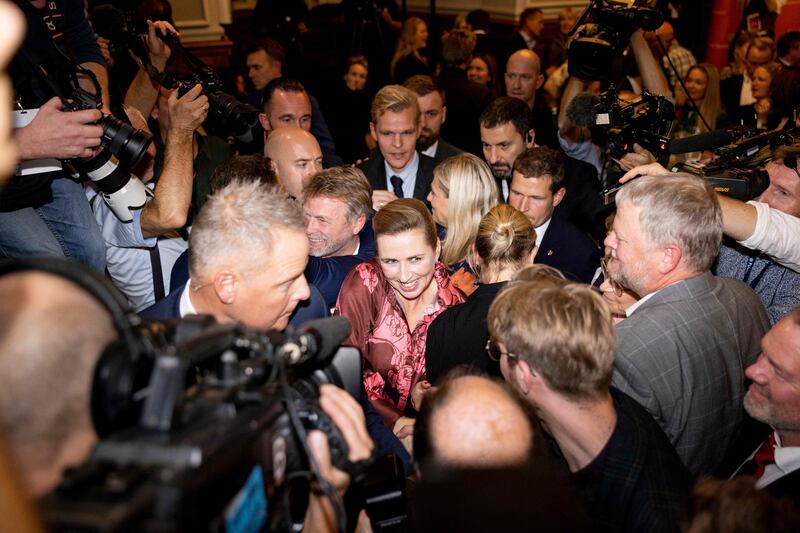 Mette Frederiksen, Denmark's Prime Minister and head of the Social Democratic Party, arrives at Christiansborg Castle in Copenhagen to give a speech. AFP