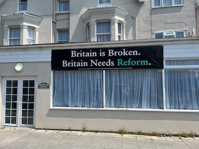 A Reform banner outside secure accommodation in Clacton. The National