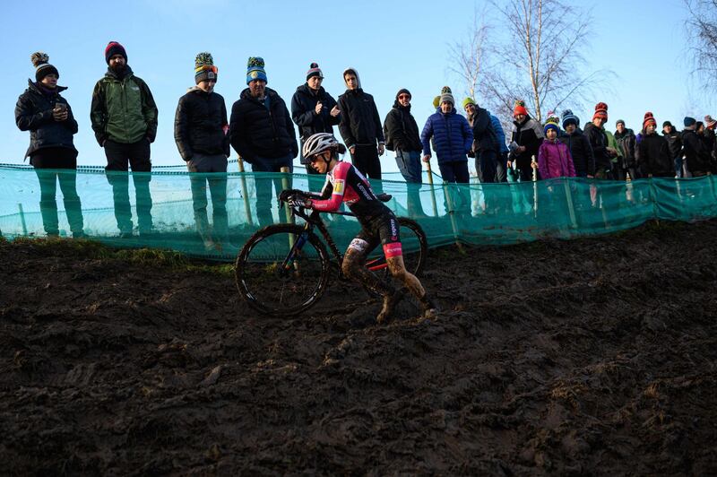 Anna Kay competes in the British Cycling National Cyclo-Cross Championships at Shrewsbury Sports Village, on Sunday, January 12, 2020. AFP