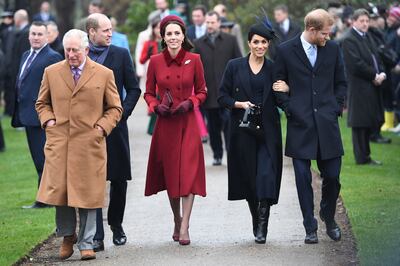 Members of the UK royal family arrive for the traditional Christmas Day service at St Mary Magdalene Church in Sandringham, Norfolk, eastern England in 2018. AFP.