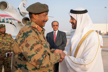 Sheikh Mohamed bin Zayed receives Lieutenant General Abdel Fattah Al Burhan.  AP