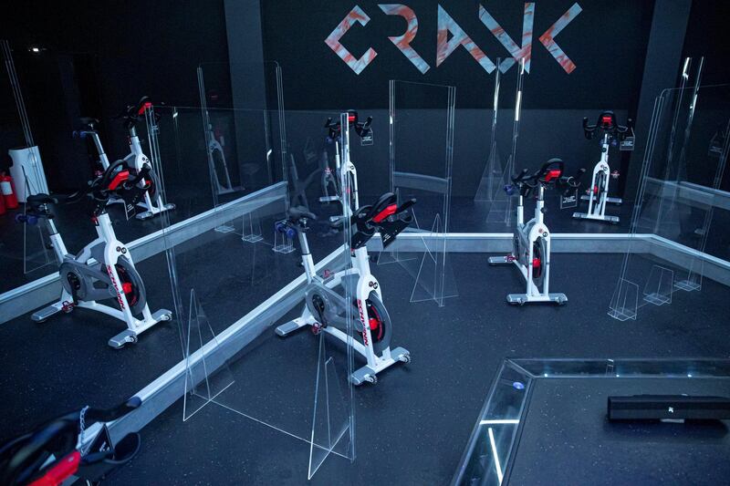 DUBAI, UNITED ARAB EMIRATES. 25 JANUARY 2021. The Crank Fit cycling gym in Al Serkal, Dubai has removed some of their bikes from their cycle studio to allow for the newly implemented additional COVID-19 safety protocols that have come into effect. (Photo: Antonie Robertson/The National) Journalist: Kelly Clarke. Section: National.