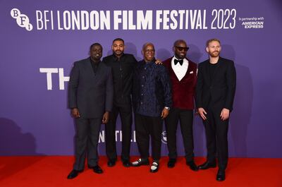Director and screenwriter Daniel Kaluuya, Kane Robinson, Ian Wright, director Kibwe Tavares and producer Daniel Emmerson attend The Kitchen premiere at the 67th BFI London Film Festival on October 15. Getty Images 