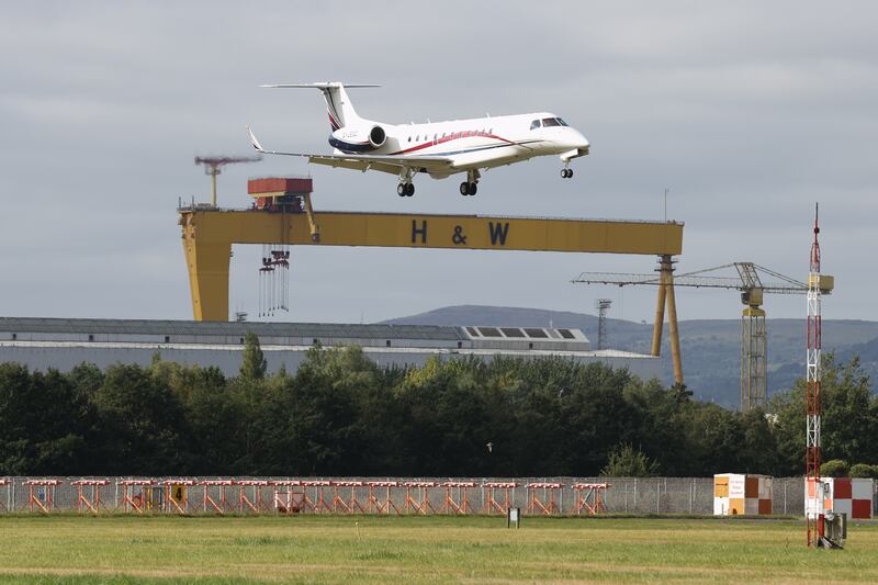 The plane carrying King Charles arrives at Belfast City Airport. Getty Images