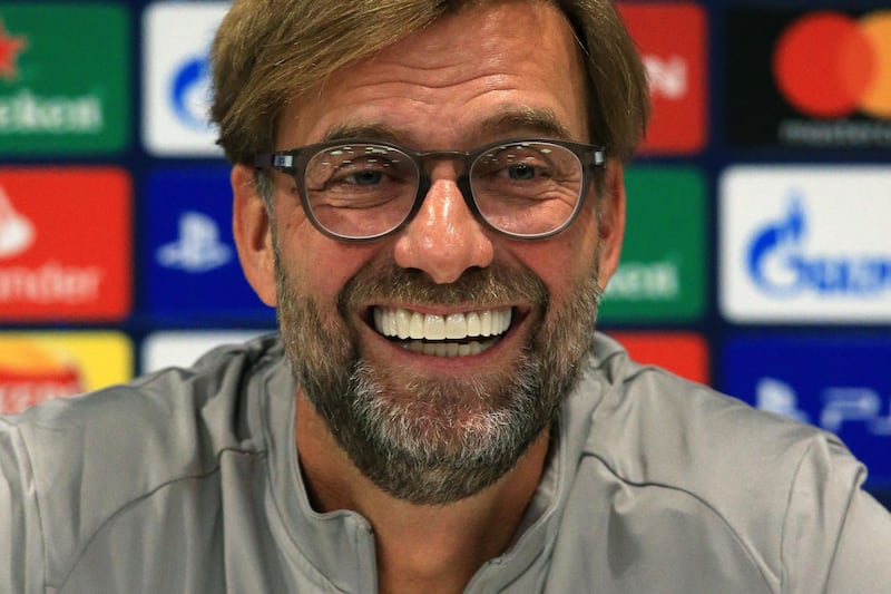 Liverpool's German manager Jurgen Klopp attends a press conference at Anfield stadium in Liverpool, north west England on October 1, 2019, on the eve of their UEFA Champions League Group E football match against FC Salzburg.  / AFP / Lindsey Parnaby
