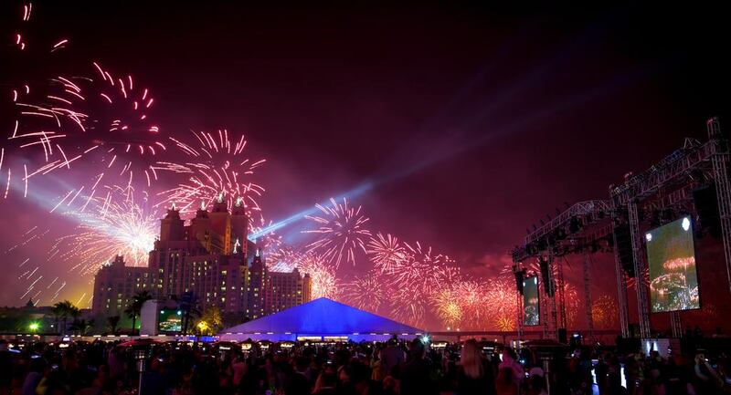This is a handout photo showing the world record breaking fireworks display Jan 1, 2014 at Atlantis The Palm. (Handout)