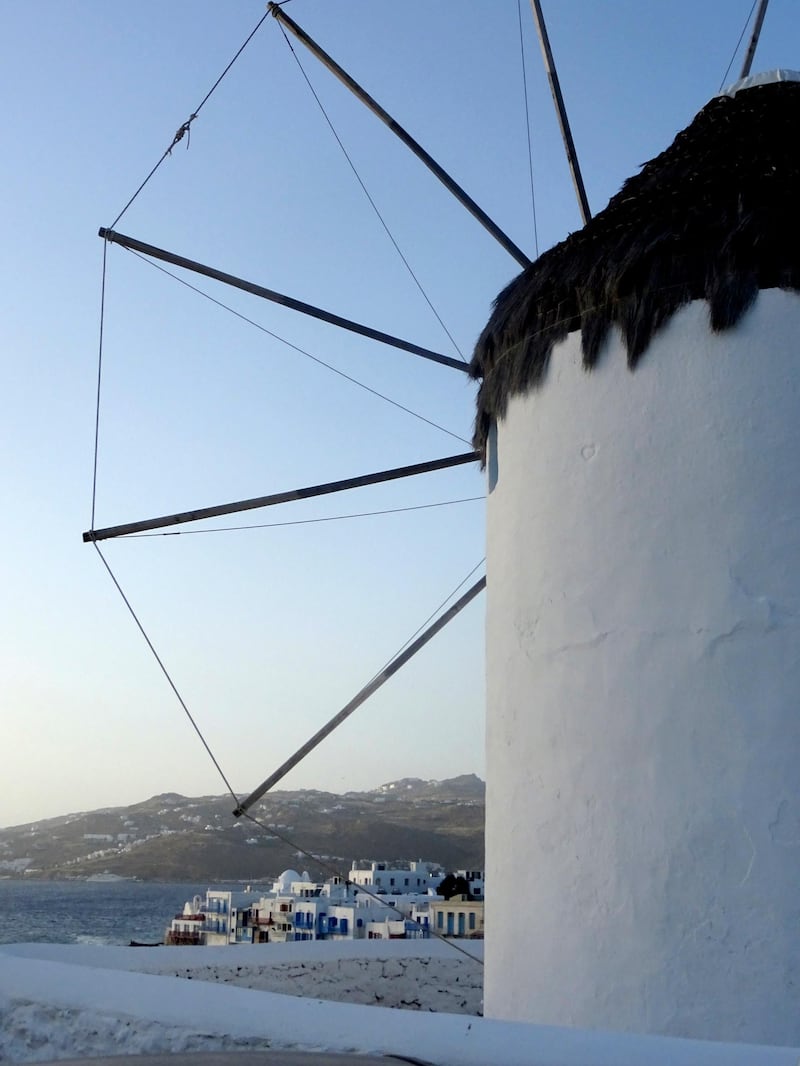 A view of a windmill in the main town of the island of Mykonos, Greece. AP photo