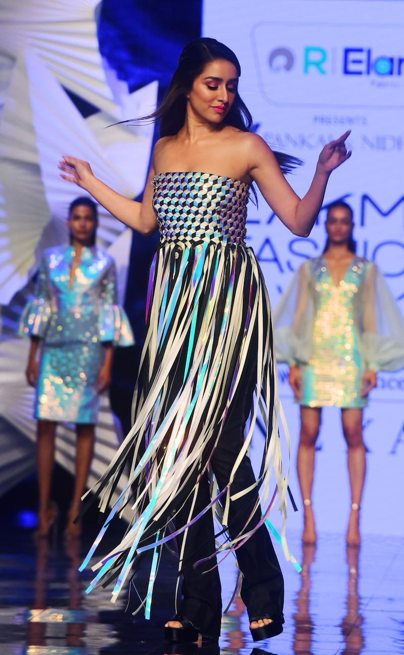 Shraddha Kapoor showcases a creation by designer Pankaj & Nidhi during Lakme Fashion Week in Mumbai late on February 15, 2020. AFP