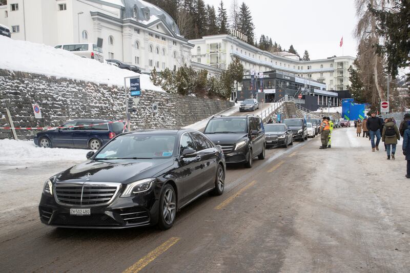 A traffic jam on a road leading to the venue of the forum. Reuters