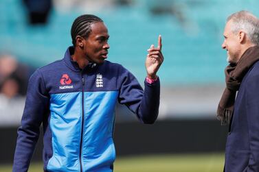  England's Jofra Archer, left, has got a point as to why he should be the replacement for Alex Hales in the World Cup squad. Action Images via Reuters