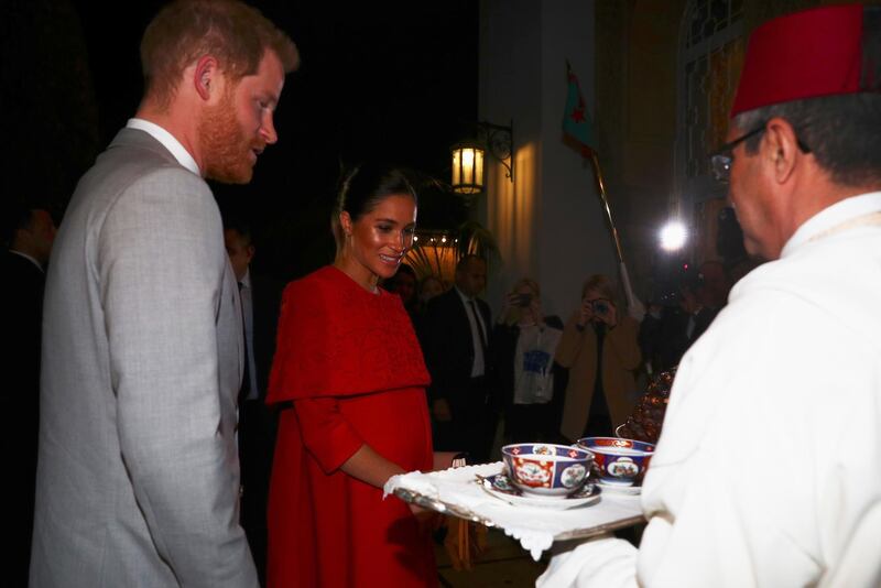 Prince Harry and Meghan, Duchess of Sussex, arrive to meet Crown Prince Moulay Hassan at a Royal Residence in Rabat, Morocco.  EPA