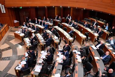 Lebanese lawmakers vote for the 2020 budget at the parliament, in Beirut, Lebanon. AP 