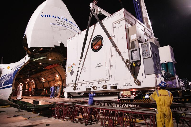 The box is loaded onto the Antonov ahead of the flight to Japan