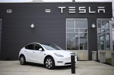 A Tesla Model S electric vehicle for sale outside a dealership in Ohio. Bloomberg