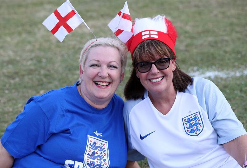 England fans Alison Leader and Dawn Rothwell (R)