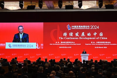 China's Premier Li Qiang speaking during the China Development Forum in Beijing. AFP