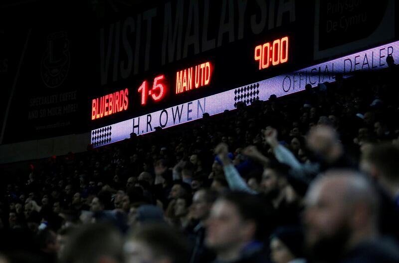 The final result on the scoreboard at Cardiff. Reuters