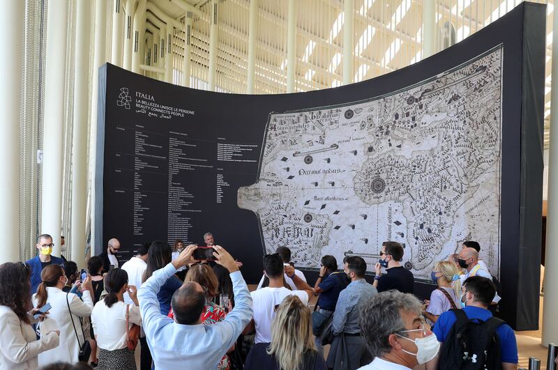 Inside the Italy pavilion on the first day of Expo 2020 in Dubai. Chris Whiteoak / The National