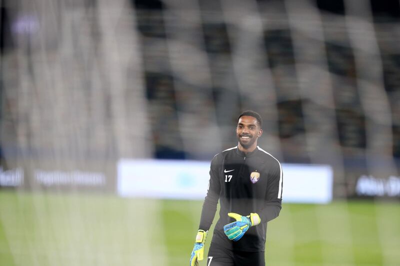 Abu Dhabi, United Arab Emirates - December 21, 2018: Khalid Essa of Al Ain trains ahead of the Fifa Club World Cup final. Friday the 21st of December 2018 at the Zayed Sports City Stadium, Abu Dhabi. Chris Whiteoak / The National