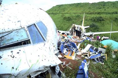 A view of the wreckage of the of the Air India Express Boeing 737 after it crashed in Kozhikode. EPA