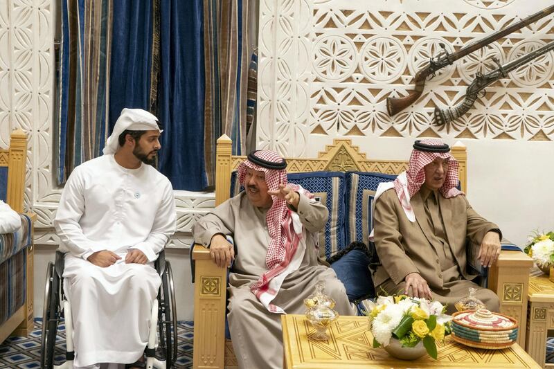 RIYADH, SAUDI ARABIA - November 10, 2018: HH Sheikh Mohamed bin Zayed Al Nahyan, Crown Prince of Abu Dhabi and Deputy Supreme Commander of the UAE Armed Forces () meets with HM King Salman Bin Abdulaziz Al Saud, of Saudi Arabia and Custodian of the Two Holy Mosques at Al Auja Palace in Riyadh.

( Rashed Al Mansoori / Ministry of Presidential Affairs )
---