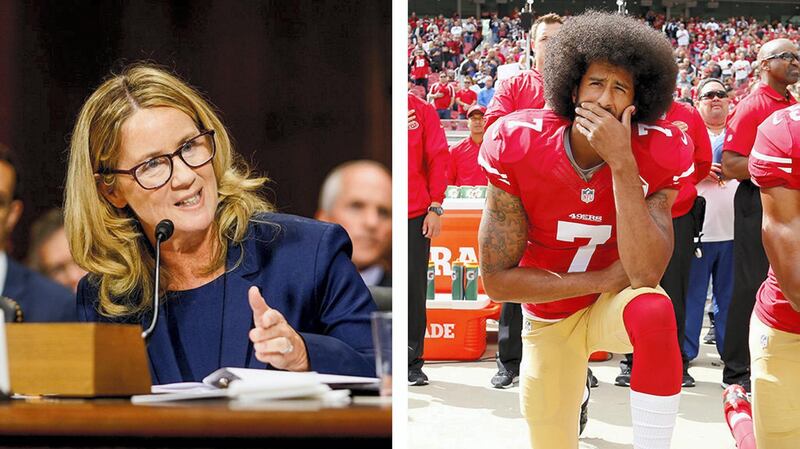 Christine Blasey Ford and Colin Kapernick have both taken a stand, or a knee, for justice. EPA
