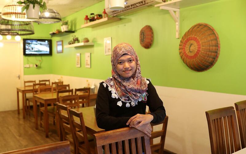 DUBAI , UNITED ARAB EMIRATES, October 02 , 2018 :- Lisna Mallang from Indonesia working as a waitress at the Betawi restaurant in Al Karama in Dubai. ( Pawan Singh / The National )  For News. Story by Ruba