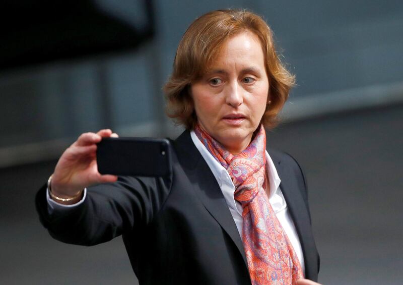 FILE PHOTO: Co-leader of the anti-immigration party Alternative for Germany (AfD) Beatrix von Storch arrives at the German lower house of Parliament, Bundestag,  in Berlin, Germany, October 24, 2017. German police have asked prosecutors to investigate a far-right lawmaker for possible incitement to hatred after she criticised a police force for tweeting in Arabic "to appease the barbaric, Muslim, rapist hoards of men".REUTERS/Hannibal Hanschke/File Photo