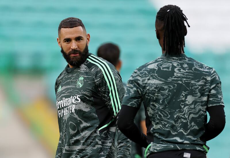 Karim Benzema during Real Madrid's training session in Glasgow. Getty