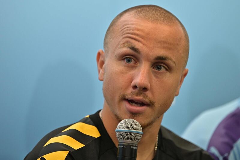 Angelino during a promotional event for Manchester City in Hong Kong. AFP