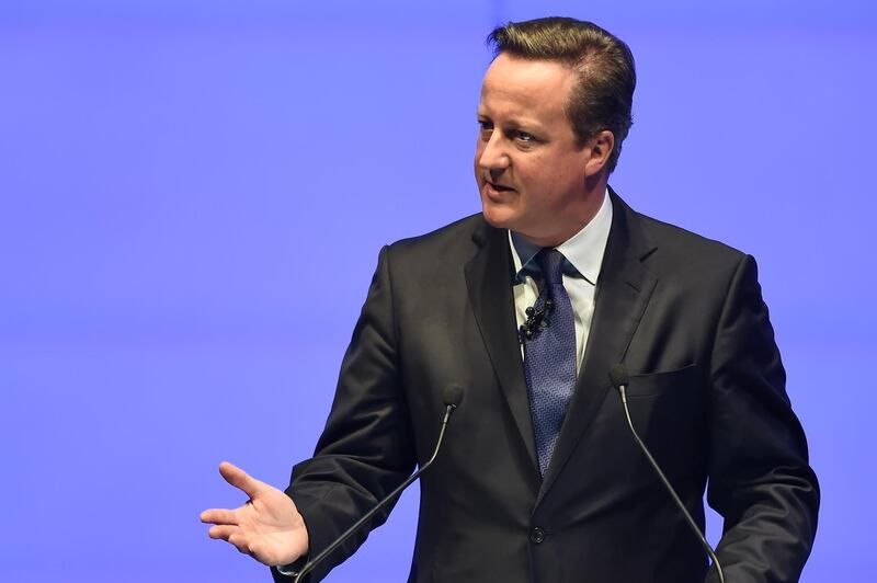 Former British prime minister David Cameron delivers the keynote address during the World Travel and Tourism Conference in Bangkok on April 26, 2017.
Cameron condemned Donald Trump's attempts to ban people from six Muslim countries from travelling to the United States, saying the policy "played into the hands" of extremists while alienating Muslim moderates and allies. / AFP PHOTO / LILLIAN SUWANRUMPHA