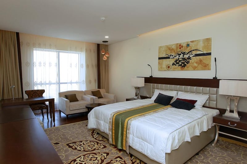 The master bedroom of the three bedroom apartment in Marina 101. The tower is to be completed at the end of December. It will have a 300-room hotel on the first 33 floors. Jeffrey E Biteng / The National