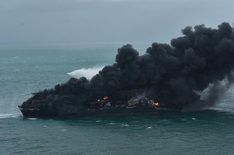 The Sri Lanka Air Force took this photograph of the stricken container ship after it had been burning for seven days. AFP