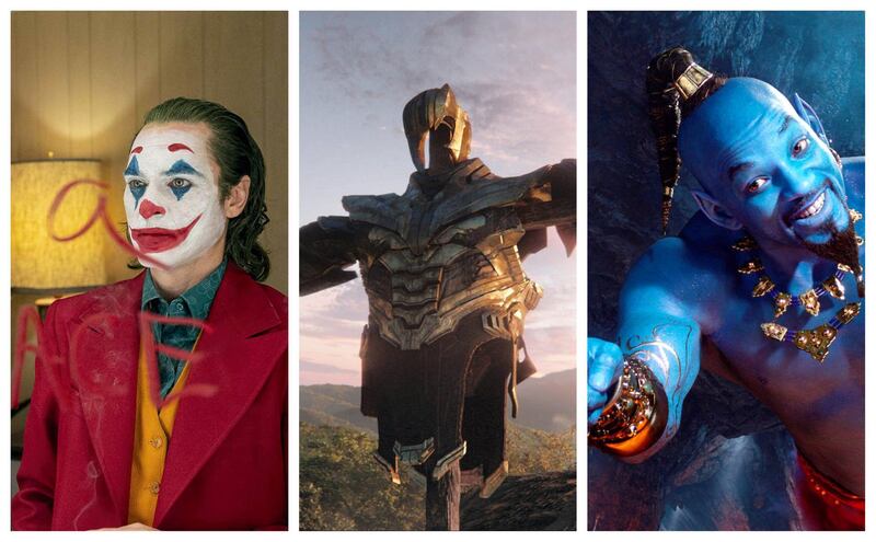 Joker, Avengers: Endgame and Aladdin are among the films coming back to the big screen this festive season. Walt Disney Studios, Warner Bros. 