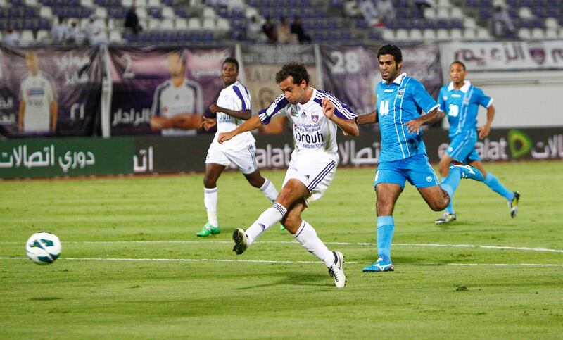 Alex Brosque of Al Ain scores his side's fifth goal during the Etisalat Pro League match between Dibba Al Fujairah and Al Ain at Khalifa bin Zayed Stadium, Al Ain on the 21st October 2012. Credit: Jake Badger for The National


