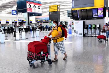 A traveller at Heathrow airport in London, UK, on June 8, 2021. EPA