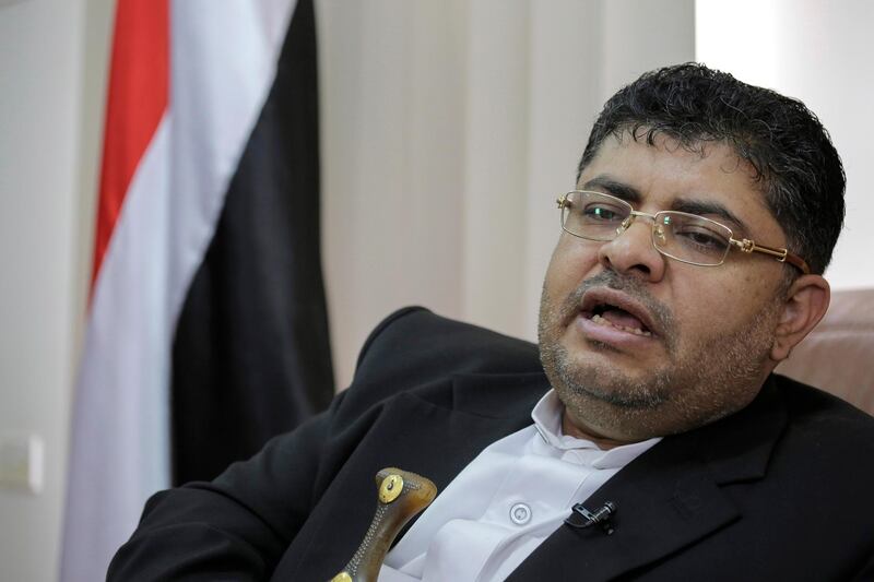 The head of the revolutionary committee of Yemen's Shiite Houthi rebels, Mohammed Ali al-Houthi speaks to a reporter during an interview with Associated Press in Sanaa, Yemen, Tuesday Mar. 19, 2019. (AP Photo/Hani Mohammed)