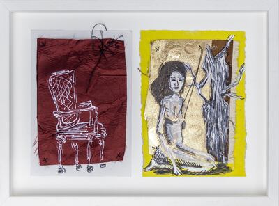 Maldi Smadi experimented with thread and textiles for her 'Chair and Girl with Tree' (2020), on sale now via 101 at Alserkal Avenue. Courtesy the artist
