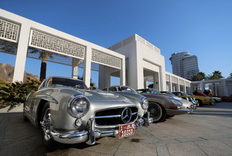 A Mercedes-Benz 300 SL Gullwing waits to leave the Intercontinental Hotel, Fujairah.