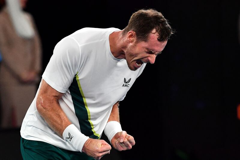 Andy Murray celebrates victory against Italy's Matteo Berrettini in Melbourne. AFP