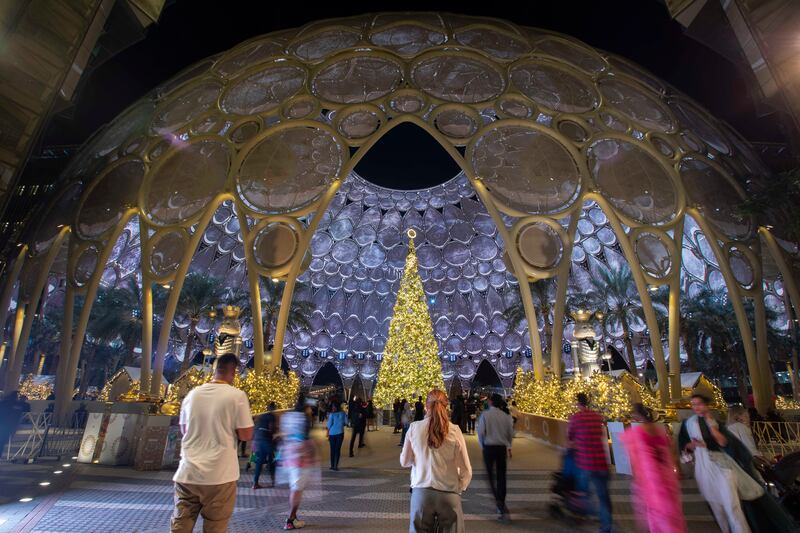 The Christmas tree is lit up at Al Wasl dome at Winter City