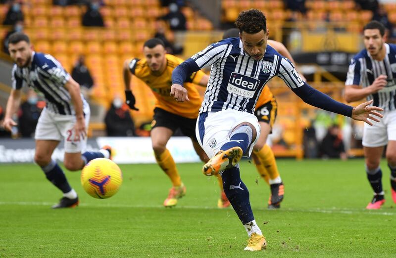 Matheus Pereira scores West Bromwich Albion's opening goal from the penalty spot during their 3-2 victory at Wolves on Sunday, January 16. AP