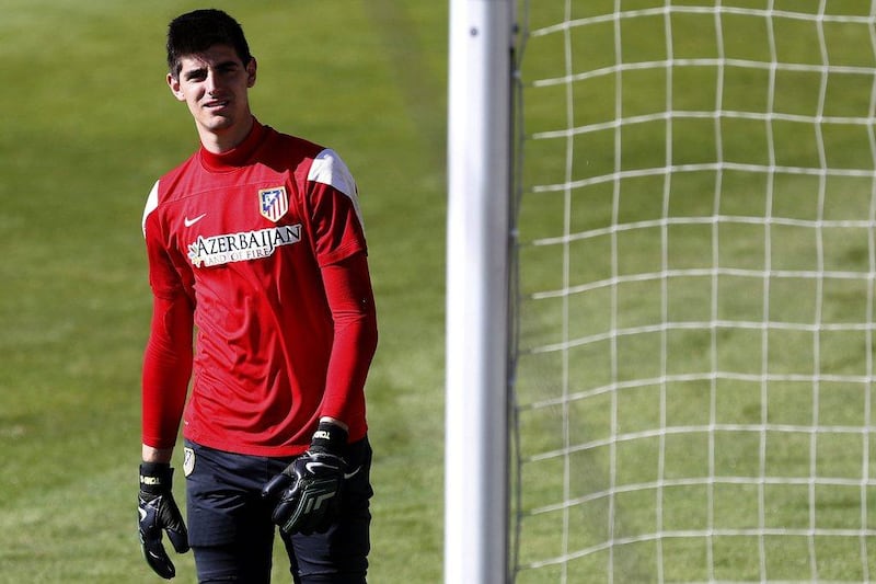 Atletico Madrid keeper Thibaut Courtois shown during the team training session for their match against Barcelona. Javier Lizon / EPA / May 16, 2014