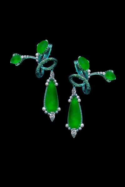 Earrings by Wallace Chan, incorporating jade into the design. Photo: Wallace Chan