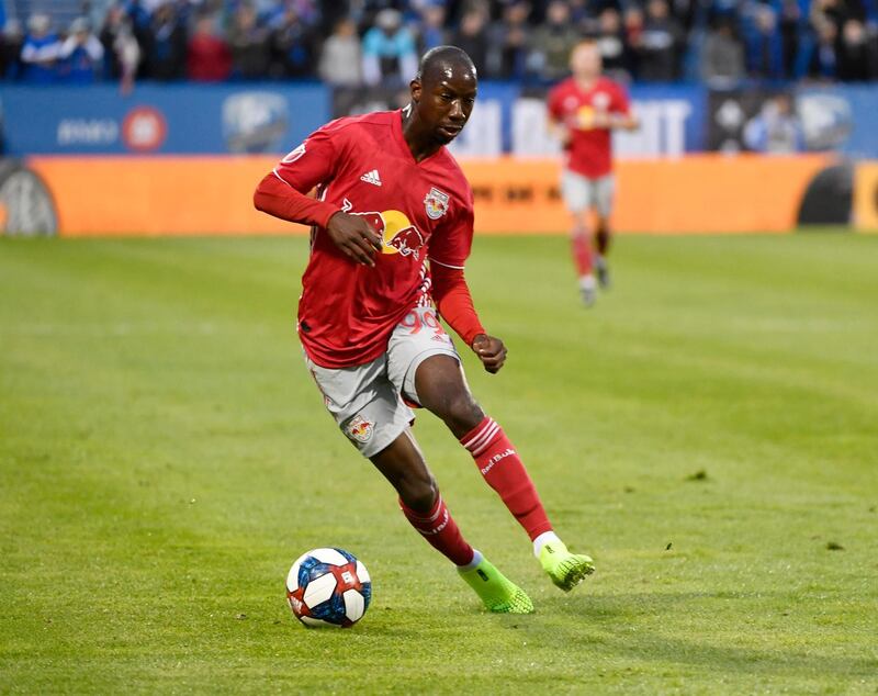 Oct 6, 2019; Montreal, Quebec, CAN; New York Red Bulls forward Bradley Wright-Phillips (99) plays the ball during the second half of the game against the Montreal Impact at Stade Saputo. Mandatory Credit: Eric Bolte-USA TODAY Sports/Reuters