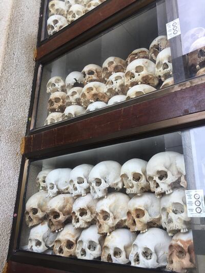 Skulls in the memorial stupa at Cheoung Ek, the site of a mass grave on the outskirts of Phnom Penh. Rosemary Behan