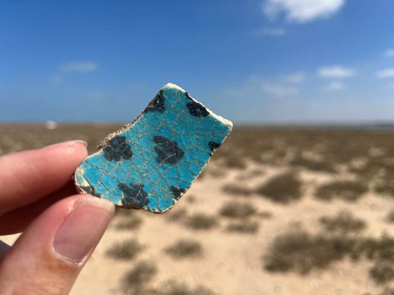 One of the pottery sherds found on Umm Al Quwain's Al Sinniyah Island. Archaeological work there has uncovered the existence of two towns. Photo: Timothy Power