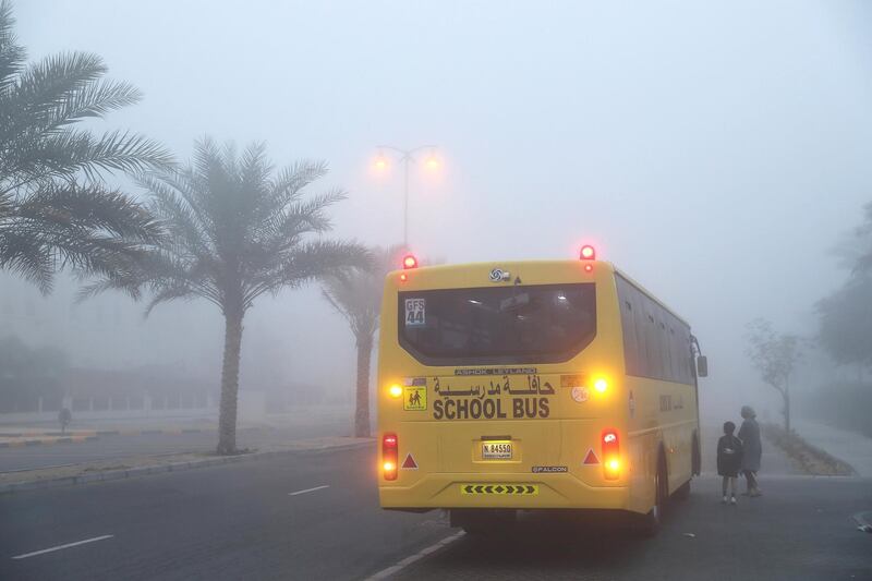 DUBAI , UNITED ARAB EMIRATES , March 14 – 2019 :- View of the early morning fog in Al Furjan area in Dubai. ( Pawan Singh / The National ) For News/Instagram/Online